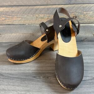 Bjork Margareta Swedish Wooden Clog Size EU 38 US 7.5 Oiled Leather Bohemian
